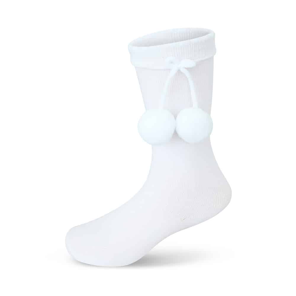 Boys Knee High Pom Pom Socks White