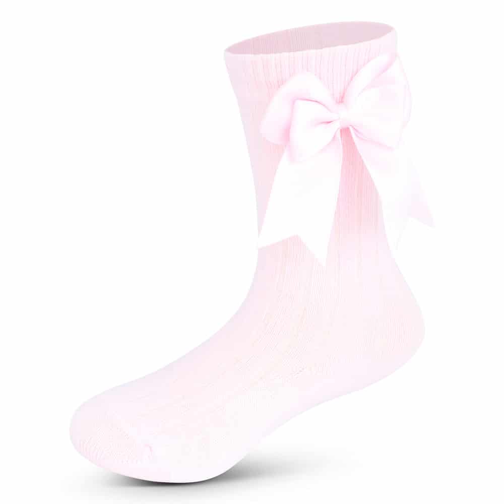 Girls Ribbed Knee-High Bow Socks Baby Pink
