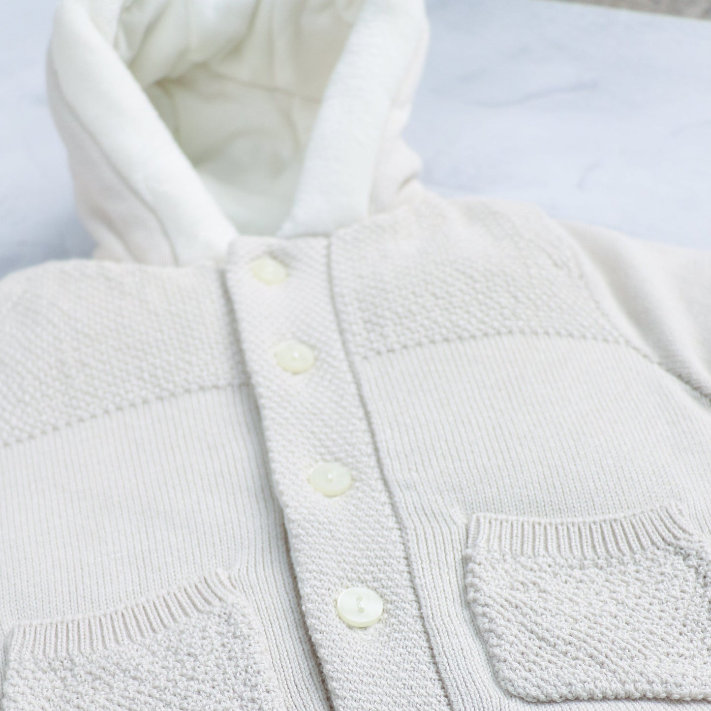 Kane Unisex Stone Knitted Pramsuit With Fur Trim