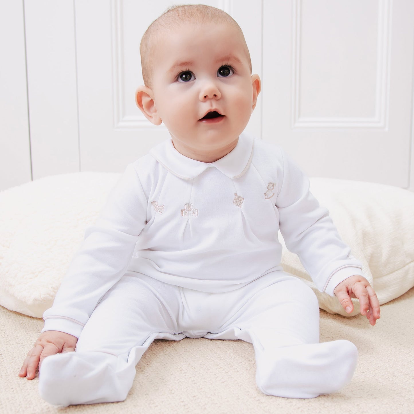 Lenny Unisex Stone & White Babygrow Twin Pack