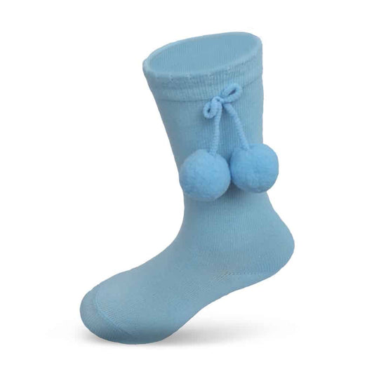 Boys Knee High Pom Pom Socks Blue