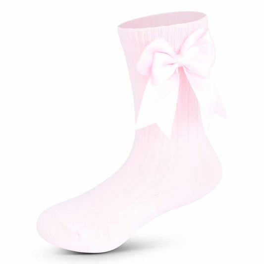 Girls Ribbed Knee-High Bow Socks Baby Pink