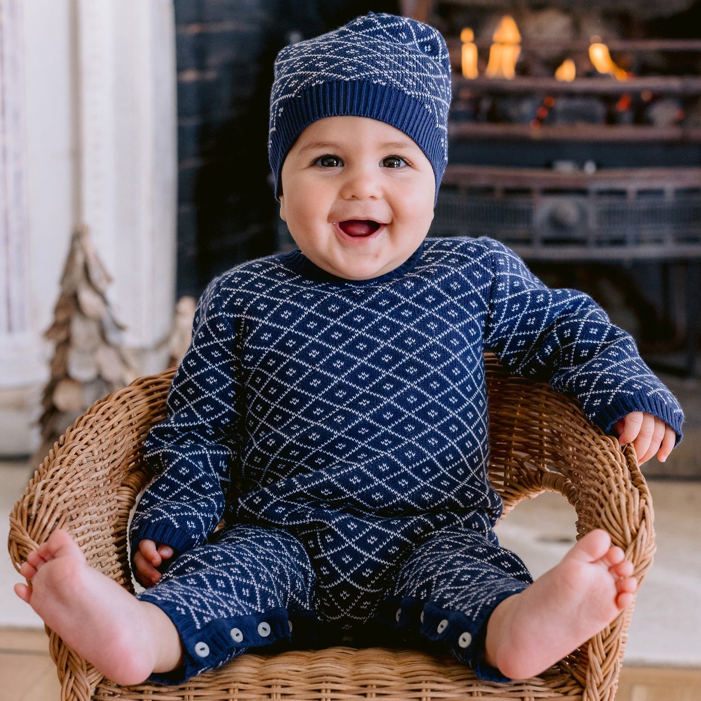 Everett Navy Chevron Knit All in One & Hat