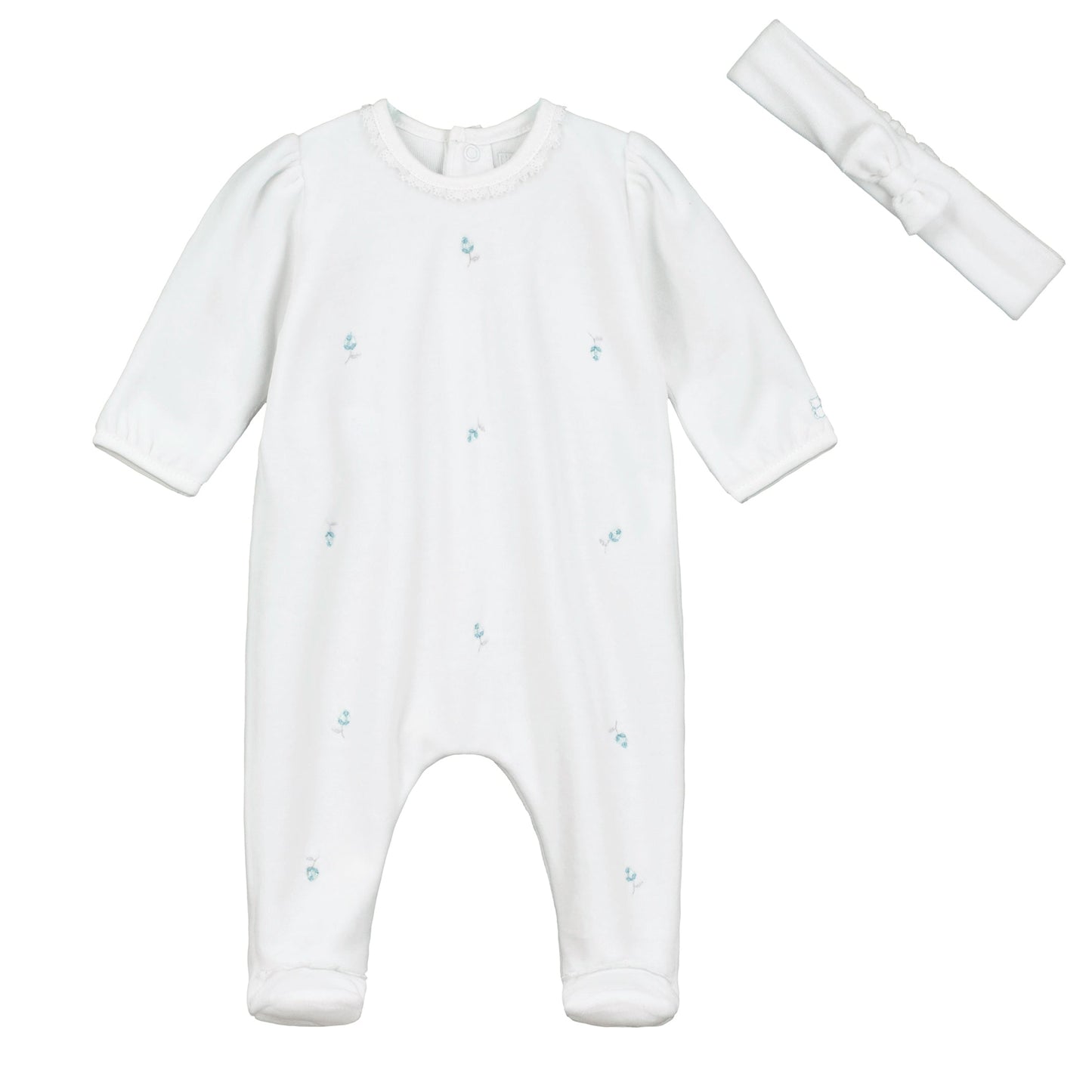 Esme Navy Rosebuds Velour Babygrow