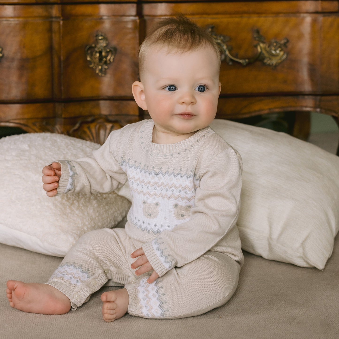 Kristian Boys Stone Teddy Knit All in One & Hat Set