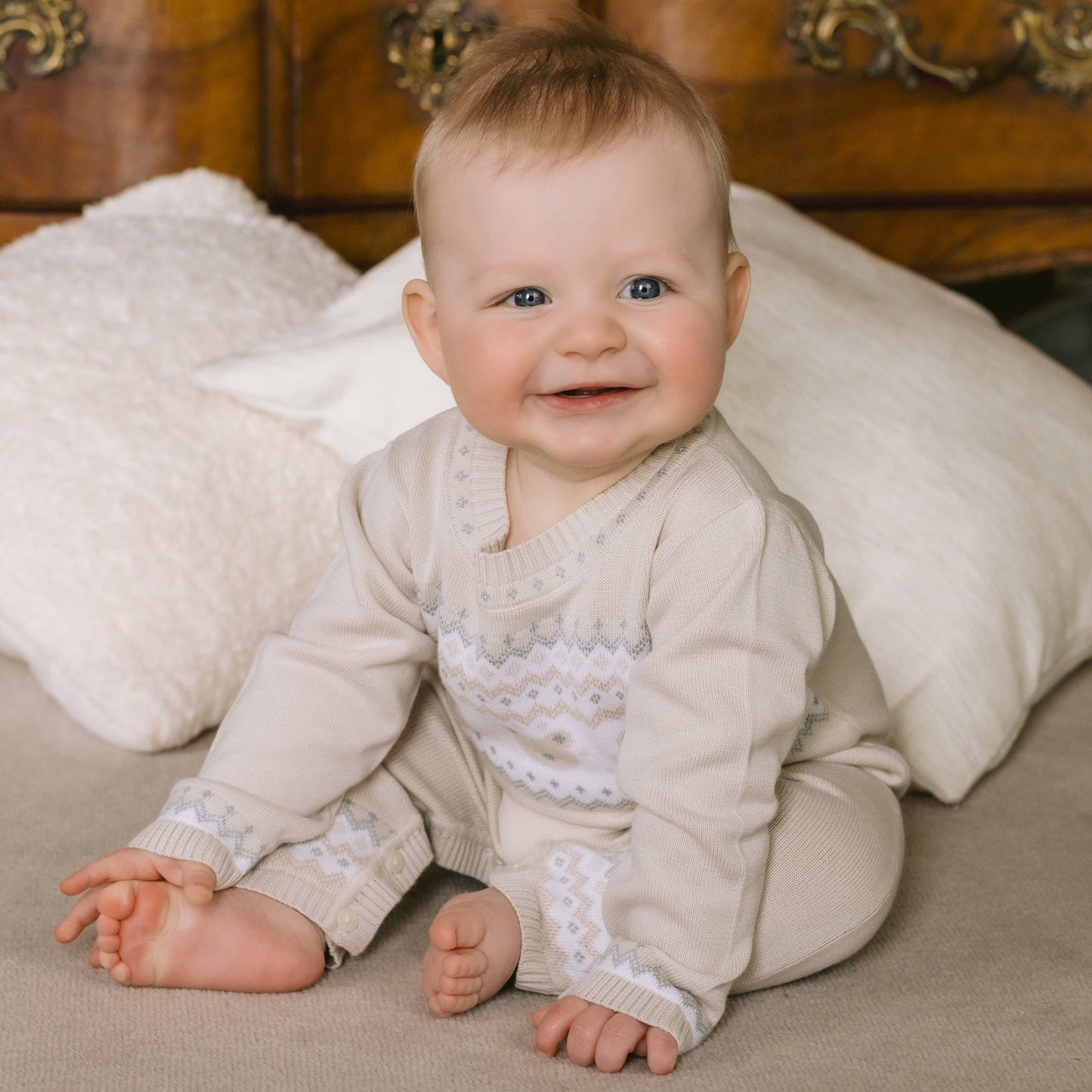 Kristian Boys Stone Teddy Knit All in One & Hat Set