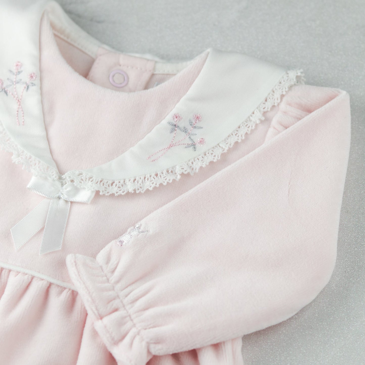 Katie Baby Girls Pink Velour Babygrow