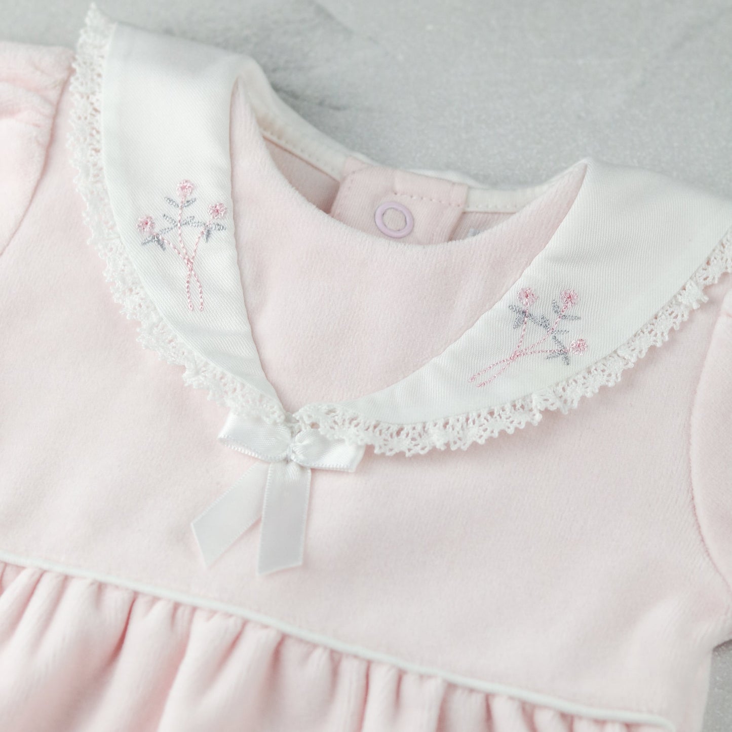 Katie Baby Girls Pink Velour Babygrow