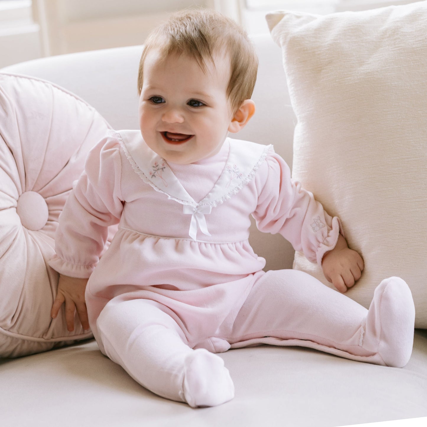 Katie Baby Girls Pink Velour Babygrow