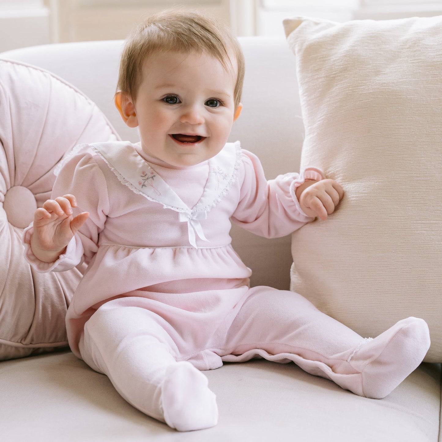 Katie Baby Girls Pink Velour Babygrow