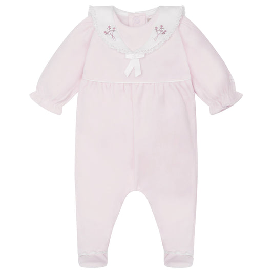 Katie Baby Girls Pink Velour Babygrow