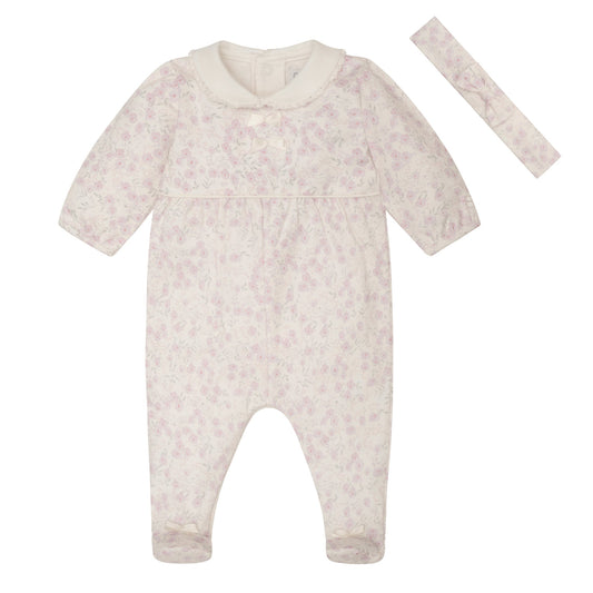Kylie Girls Floral Print Babygrow & Hairband Set