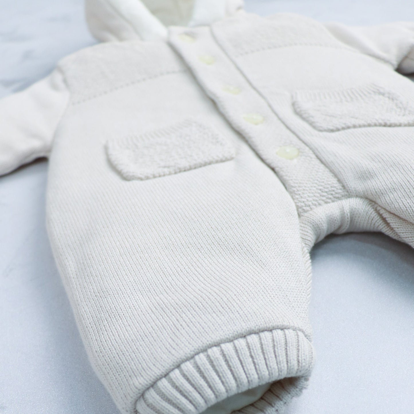 Kane Unisex Stone Knitted Pramsuit With Fur Trim