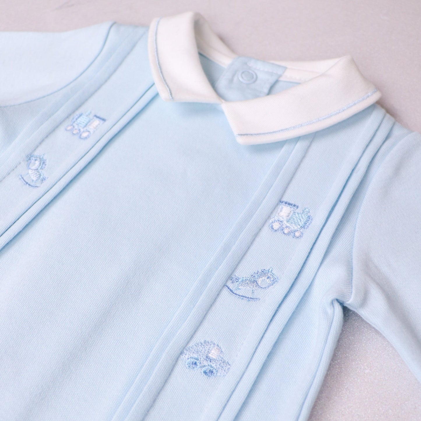 Lewis Boys Blue Toy Embroidery Babygrow