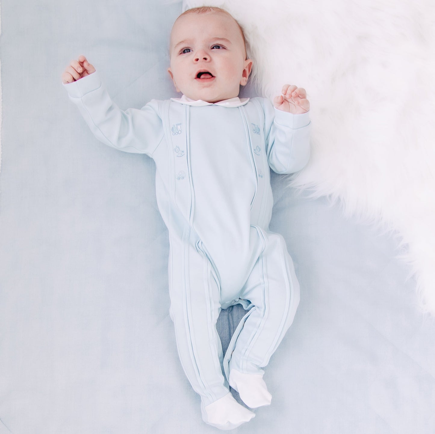Lewis Boys Blue Toy Embroidery Babygrow