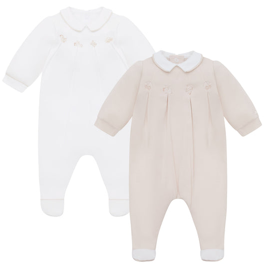 Lenny Unisex Stone & White Babygrow Twin Pack