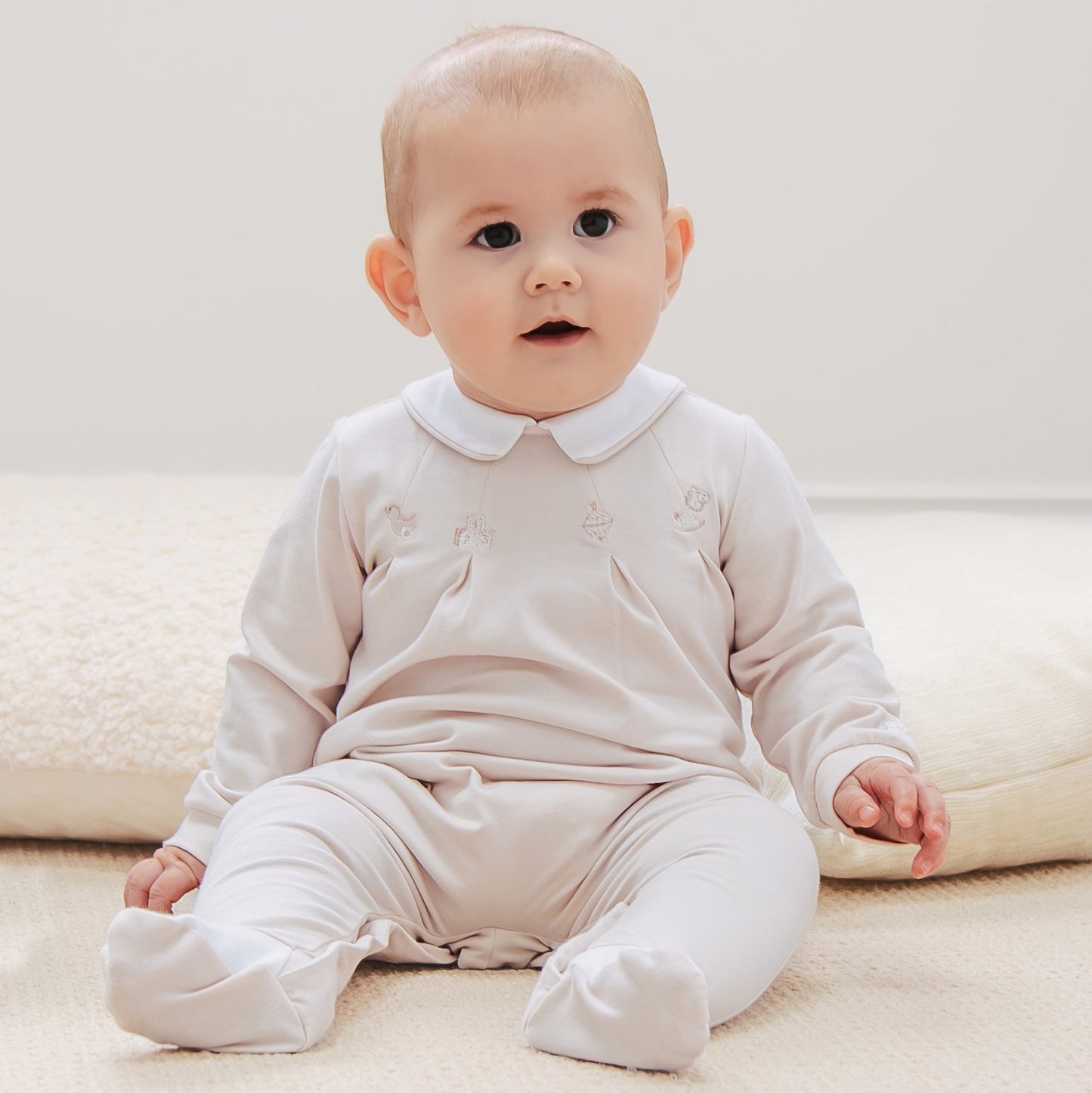 Lenny Unisex Stone & White Babygrow Twin Pack