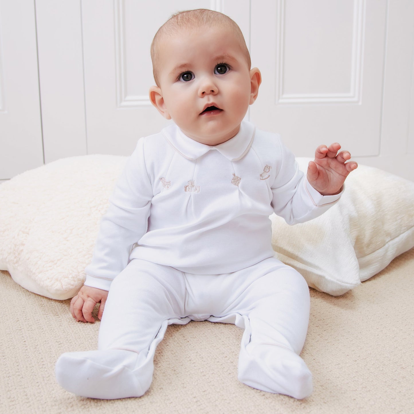 Lenny Unisex Stone & White Babygrow Twin Pack