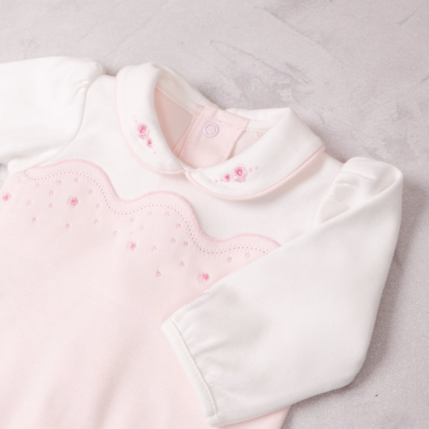 Leah Baby Girls Pink & White Cotton Babygrow