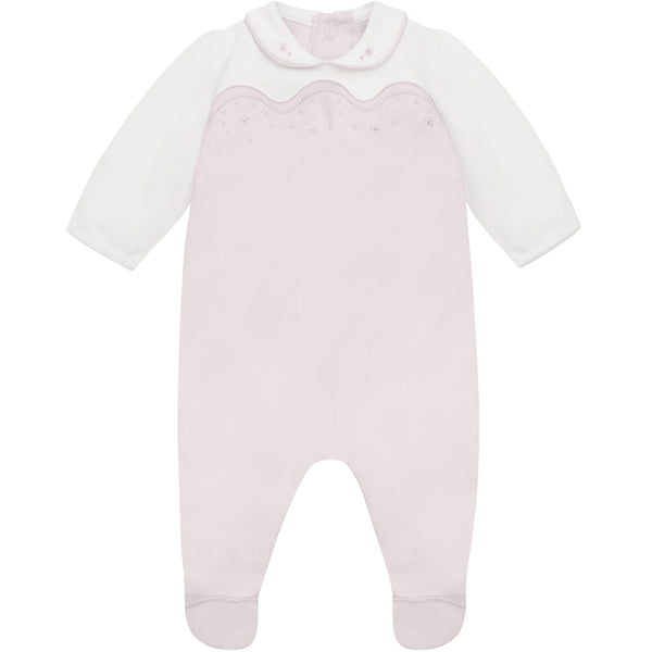 Leah Baby Girls Pink & White Cotton Babygrow