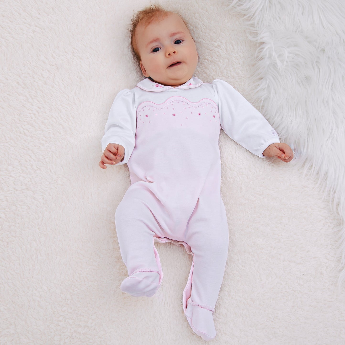 Leah Baby Girls Pink & White Cotton Babygrow