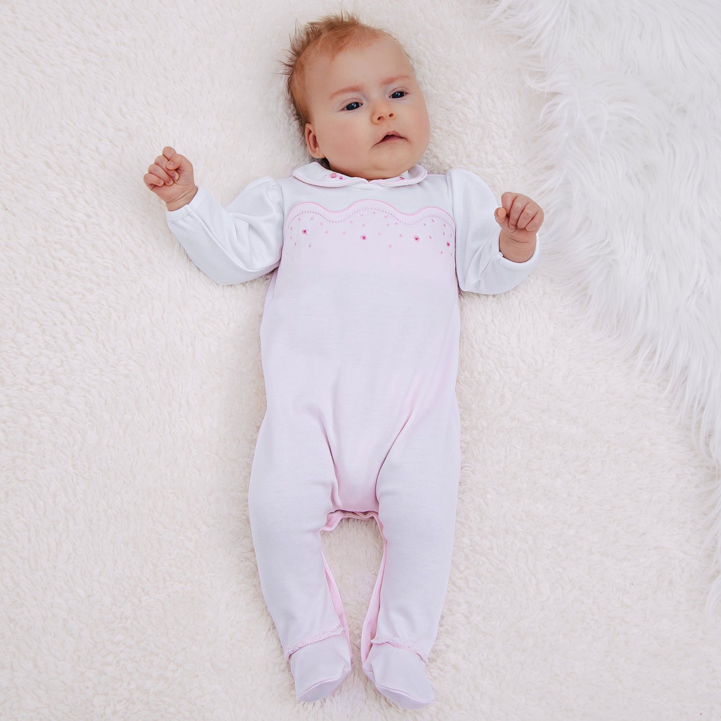 Leah Baby Girls Pink & White Cotton Babygrow