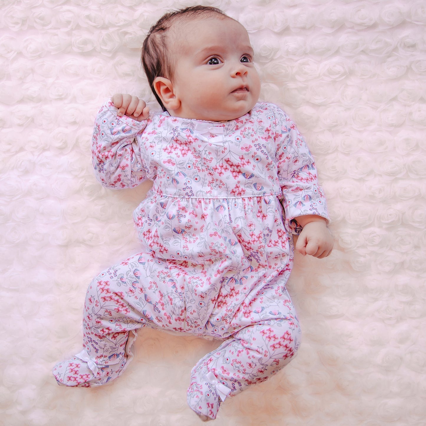 Lacey Girls Floral Print Babygrow & Hairband