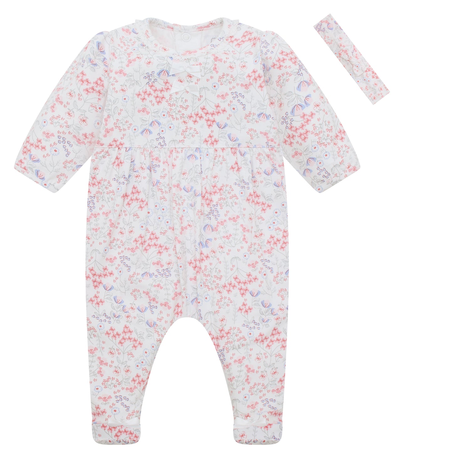 Lacey Girls Floral Print Babygrow & Hairband