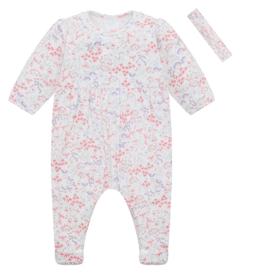 Lacey Girls Floral Print Babygrow & Hairband