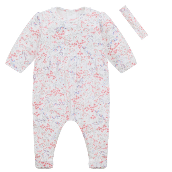 Lacey Girls Floral Print Babygrow & Hairband