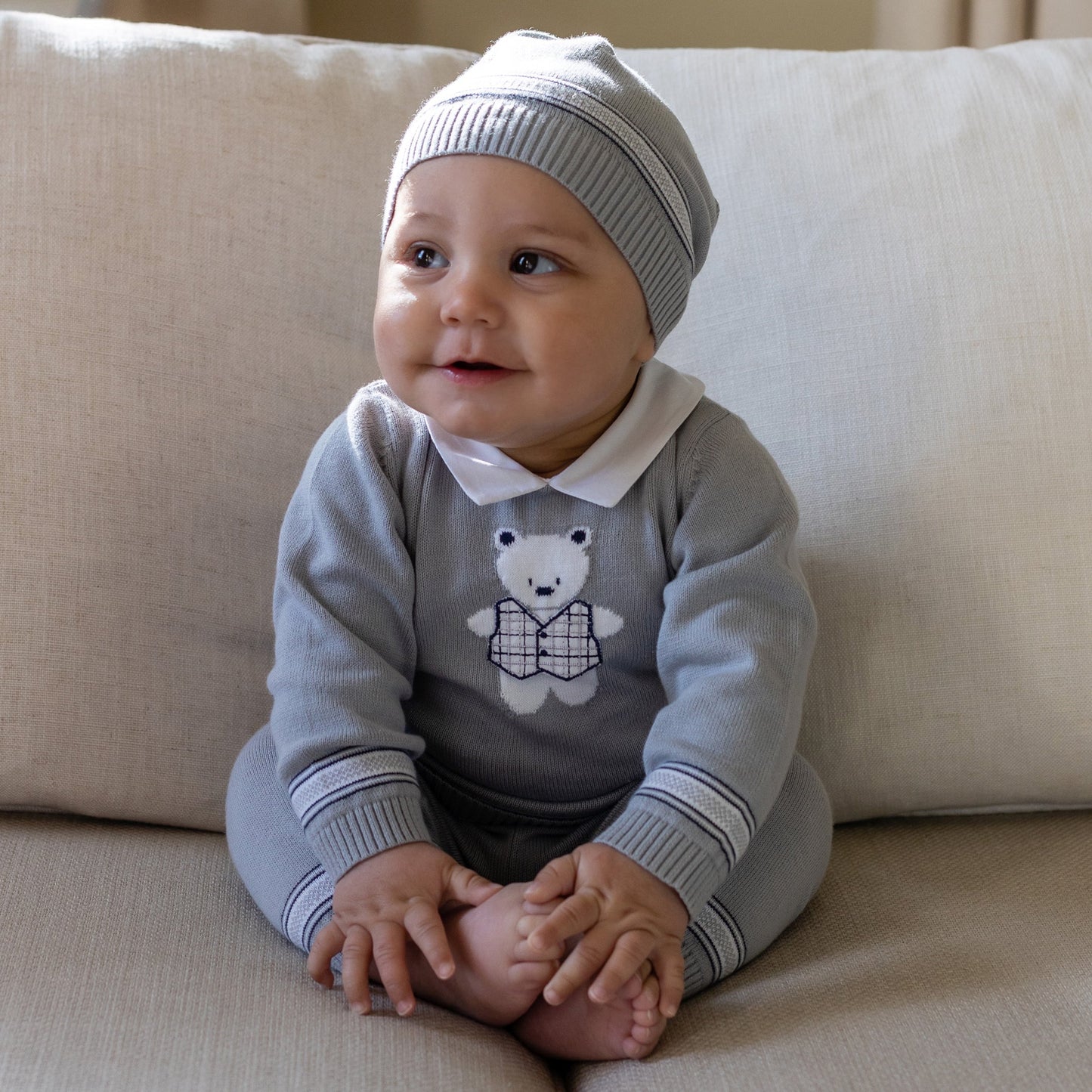 Carter Grey Knit Outfit with Hat