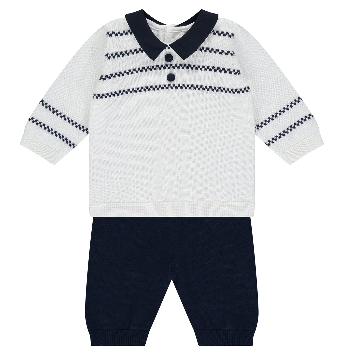 Declan Navy Knit Baby Boys Trouser Set with Hat