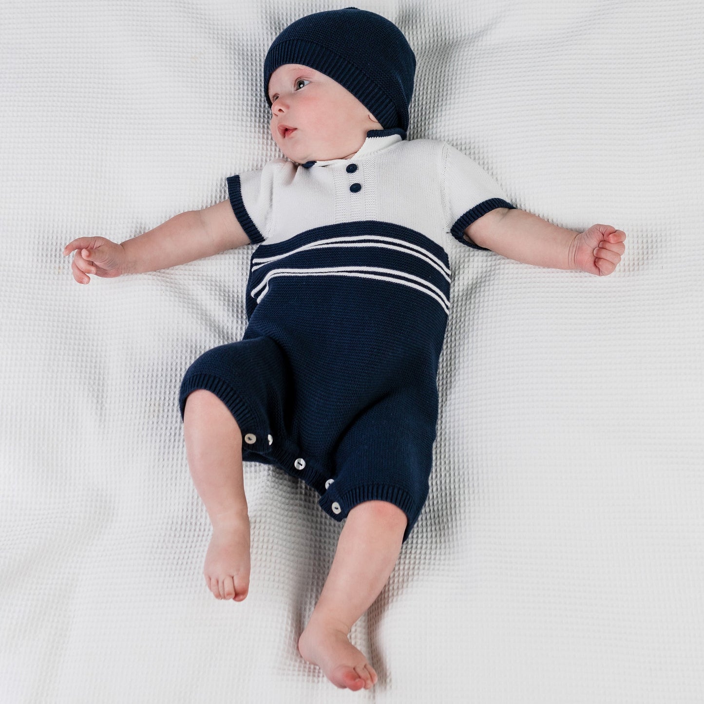 Dean Navy Knit Romper & Hat