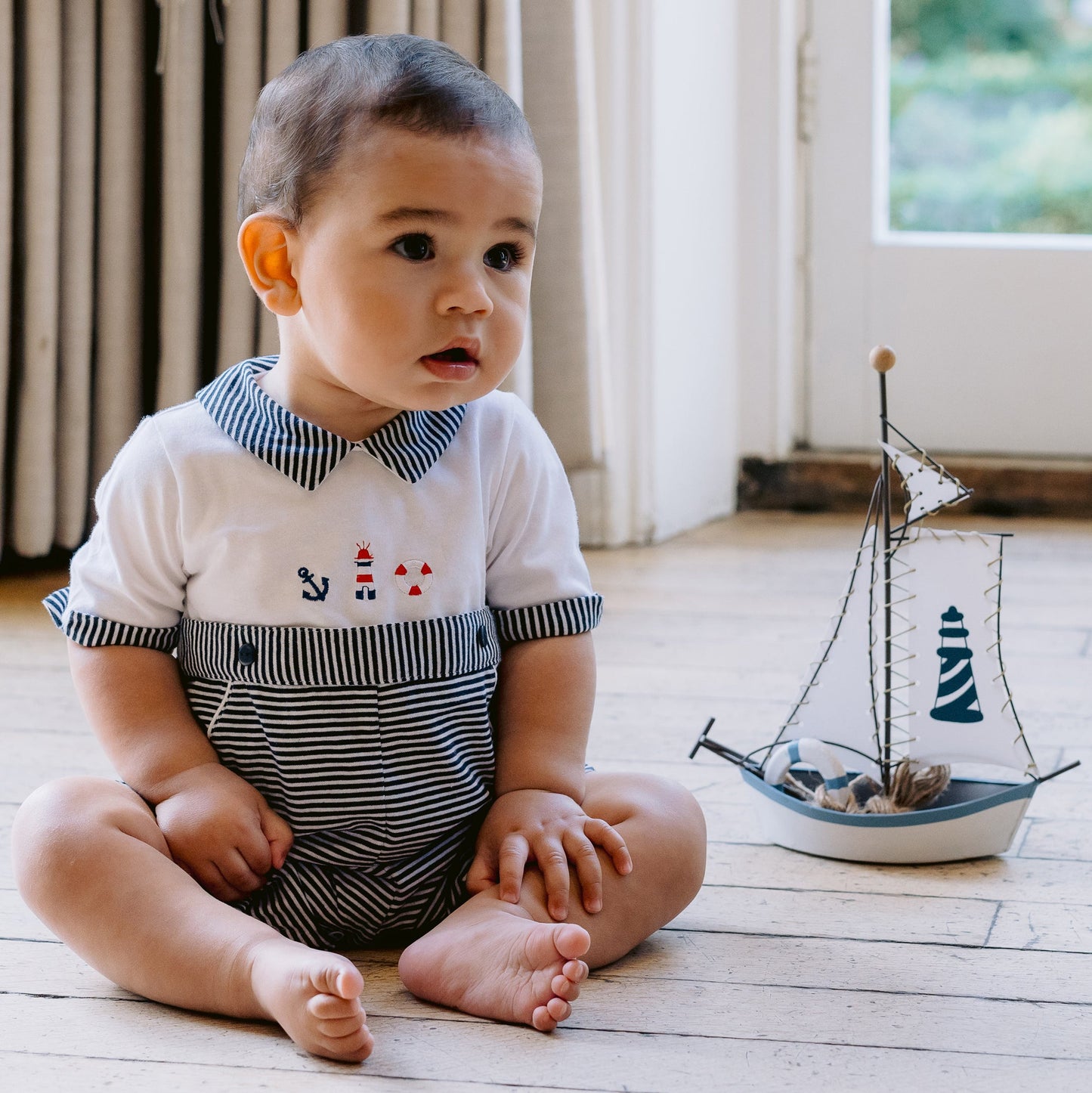 Finch Navy Nautical Boys Romper