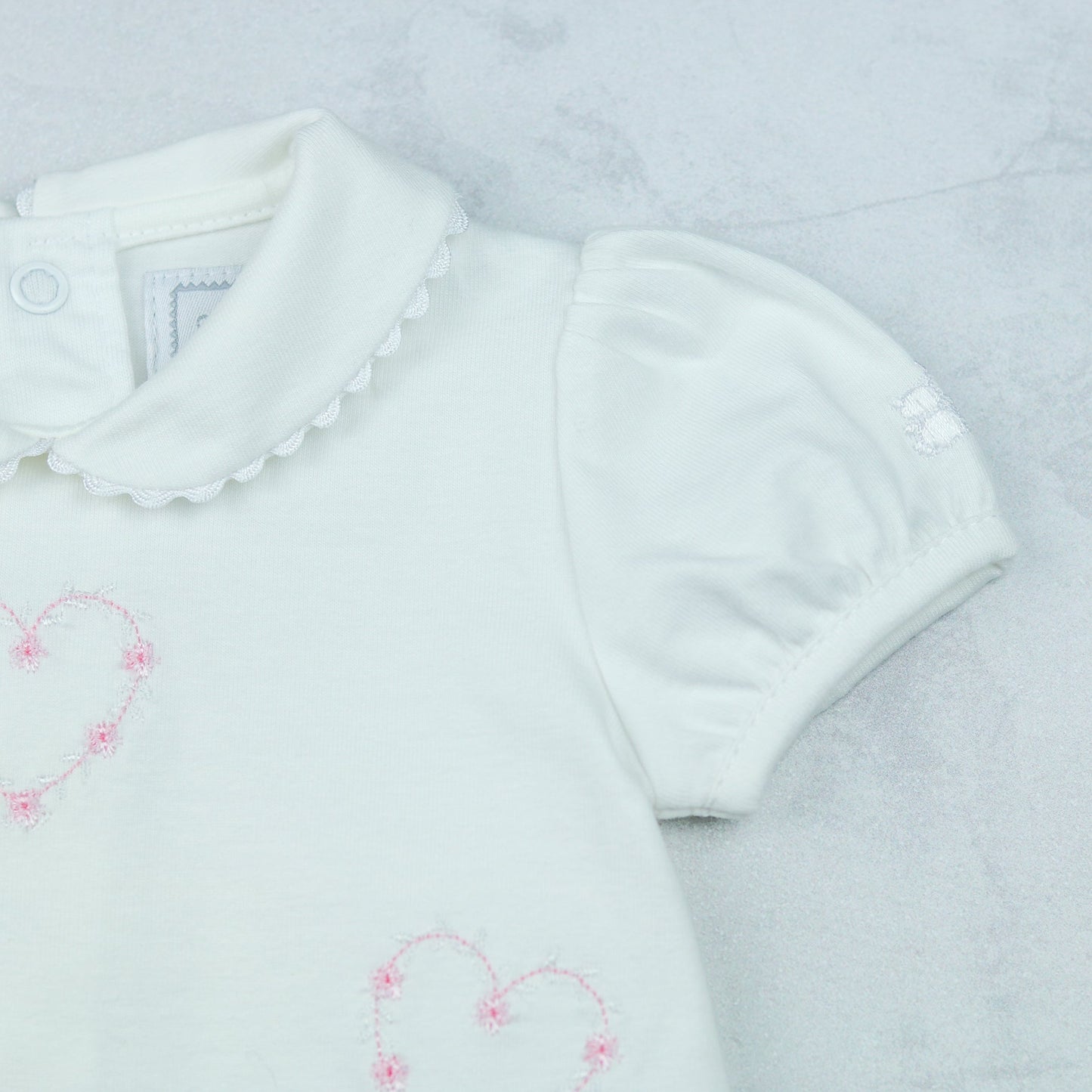 Jody White Girls Heart Embroidery Romper