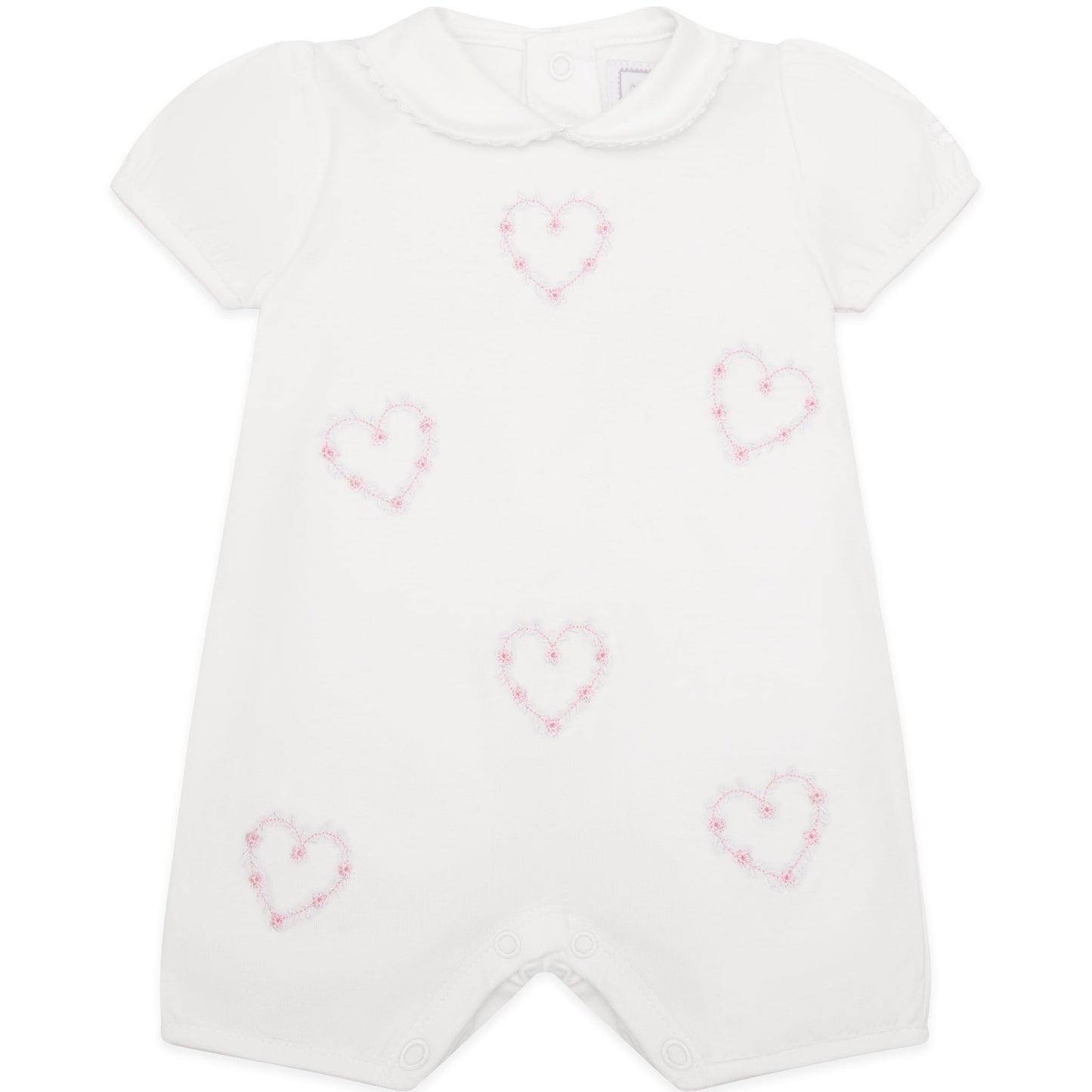 Jody White Girls Heart Embroidery Romper