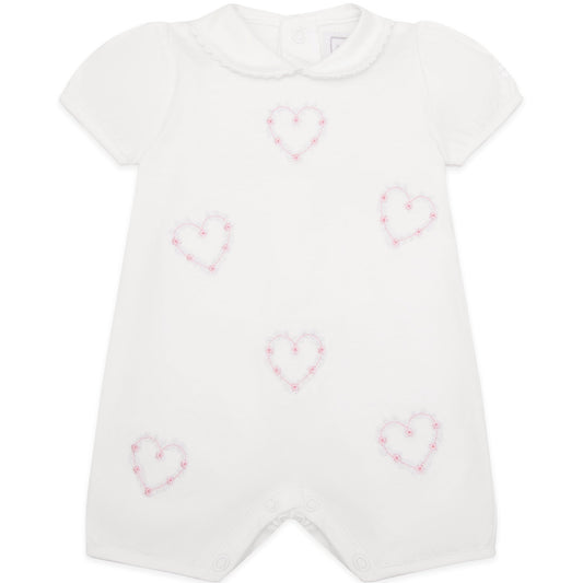 Jody White Girls Heart Embroidery Romper