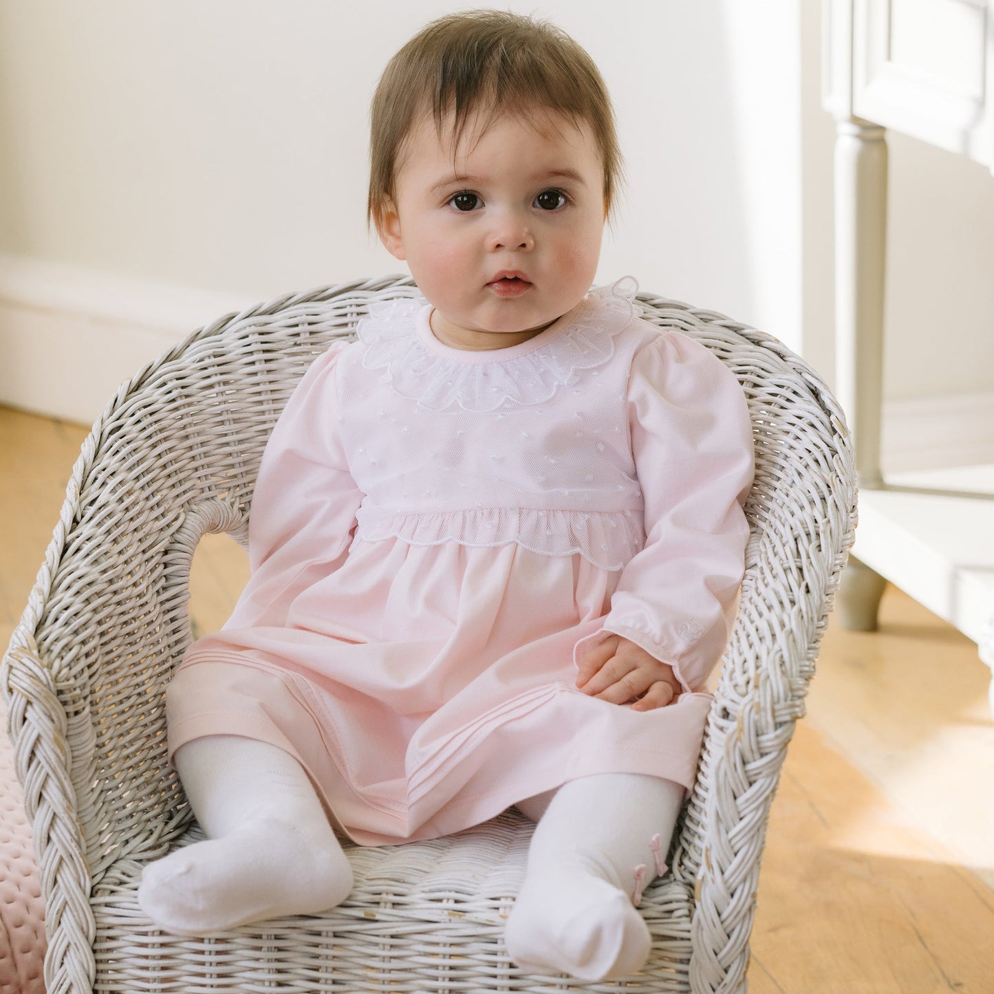 Kara Pink Pretty Lace Detail Dress with Bow Tights