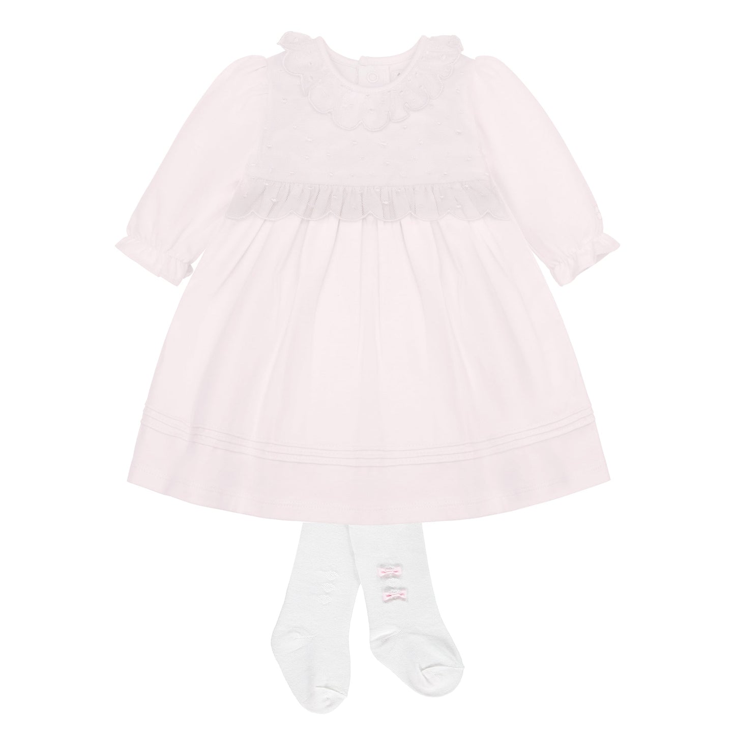 Kara Pink Pretty Lace Detail Dress with Bow Tights