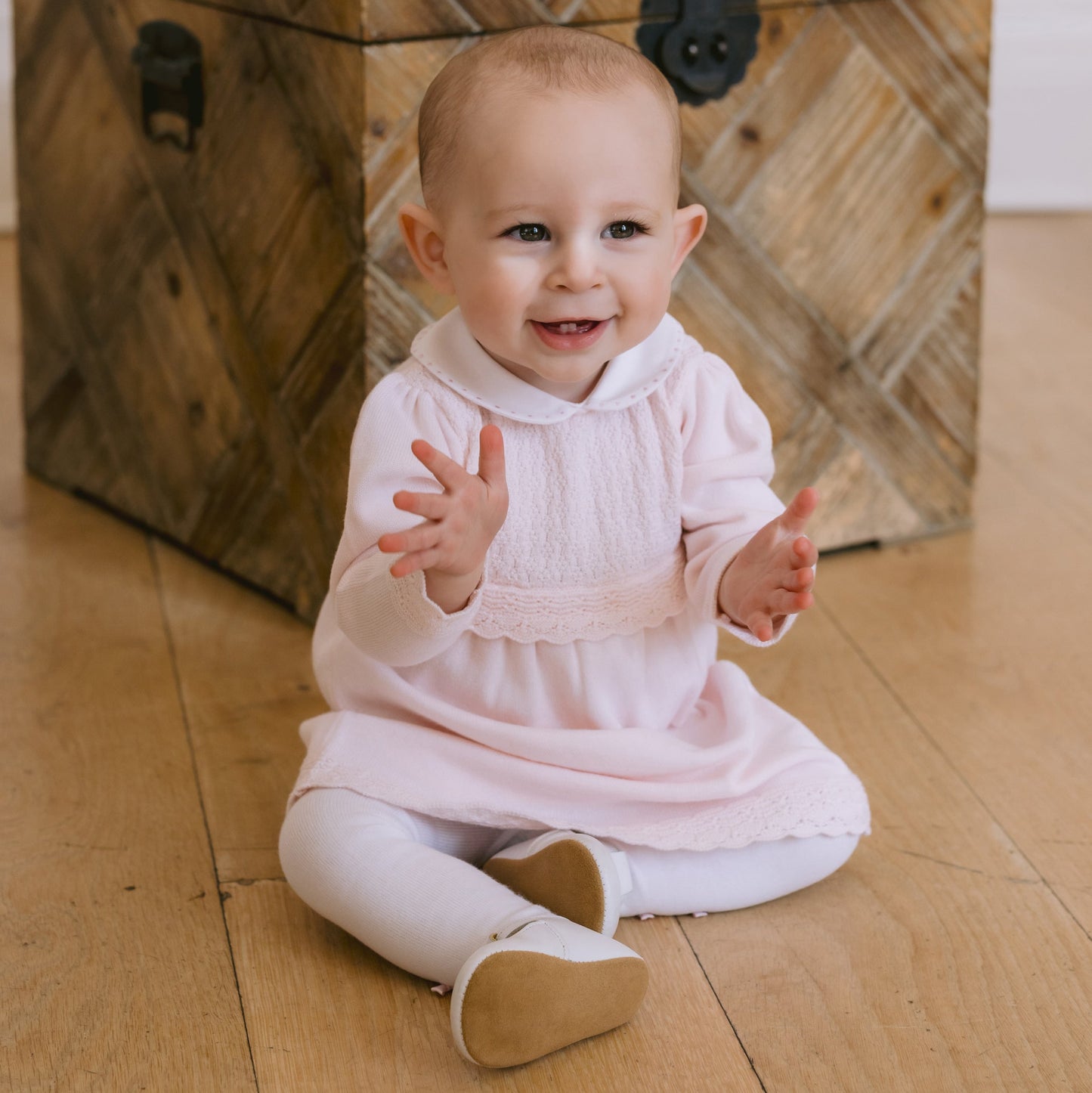 Kristina Pink Cotton Knitted Dress with Bow Tights