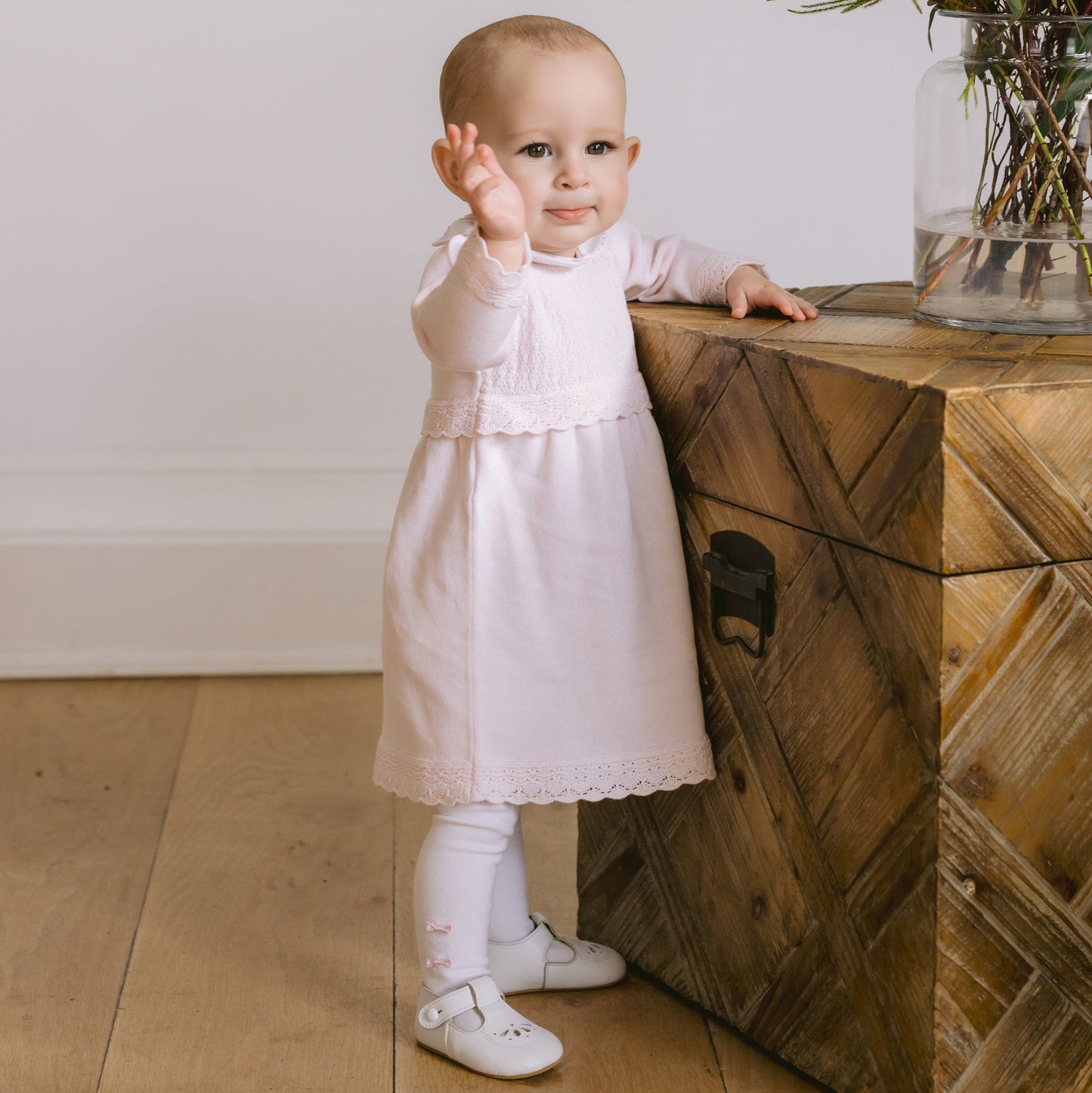 Kristina Pink Cotton Knitted Dress with Bow Tights