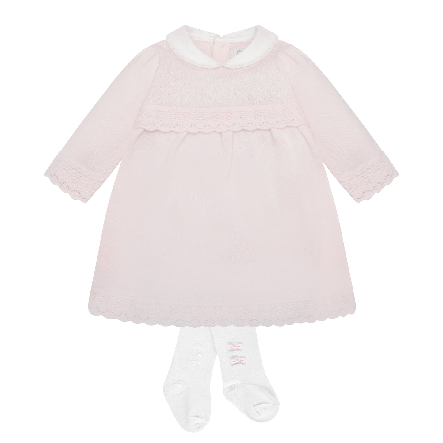 Kristina Pink Cotton Knitted Dress with Bow Tights