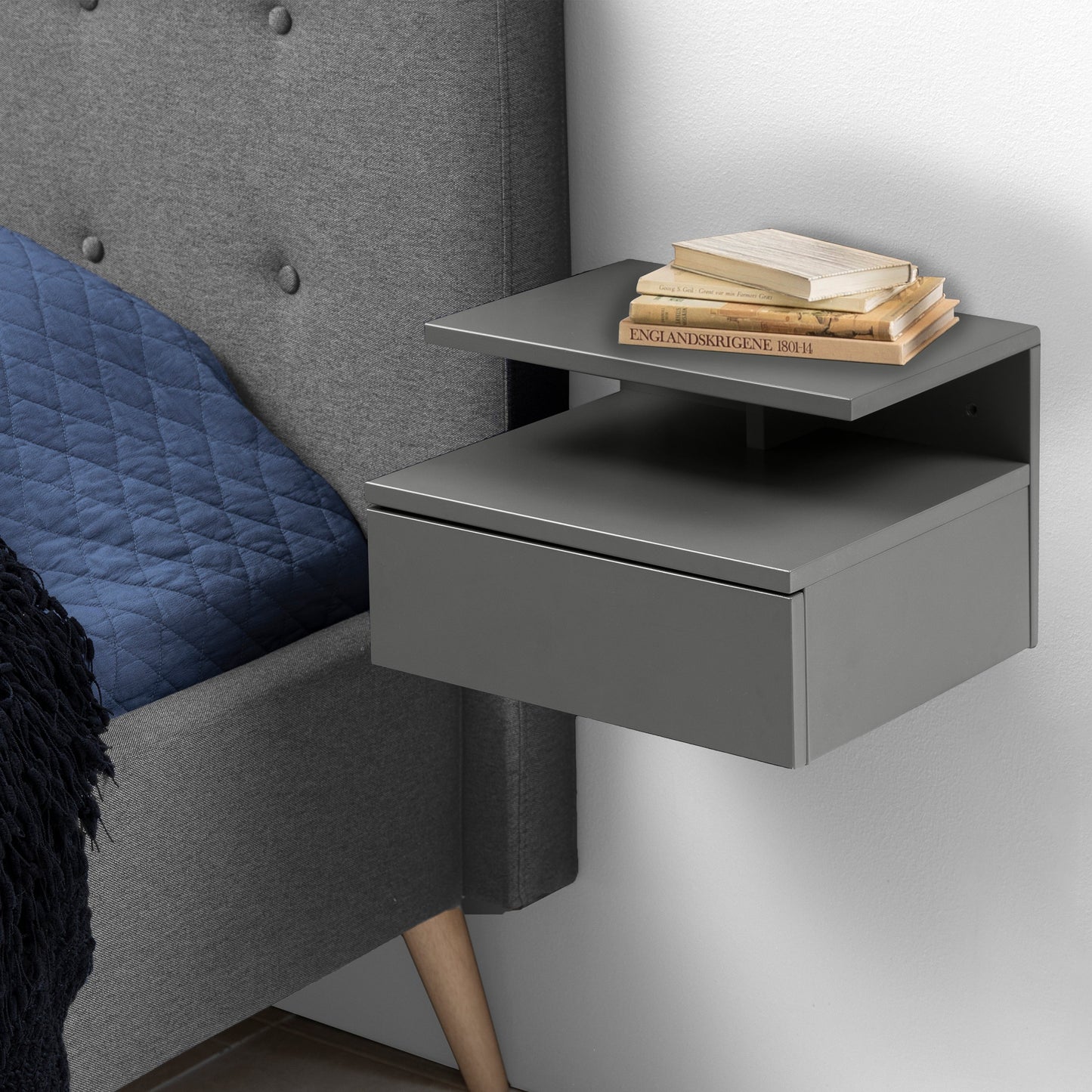 Ashlan Bedside Cabinet with 1 Drawer in Grey
