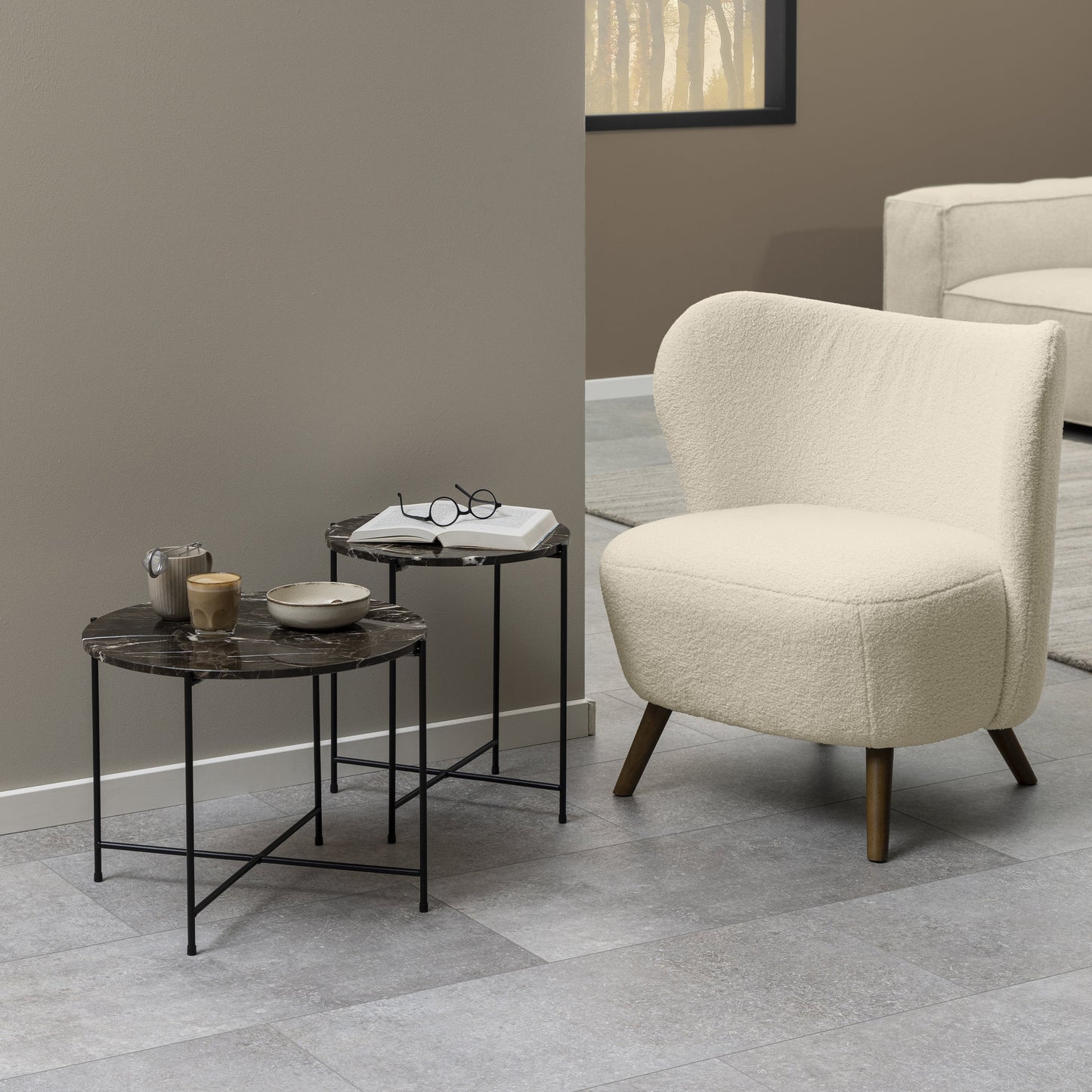 Avila Side Table with Brown Marble Top
