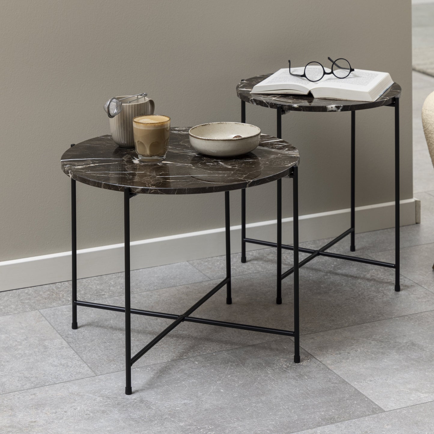 Avila Side Table with Brown Marble Top