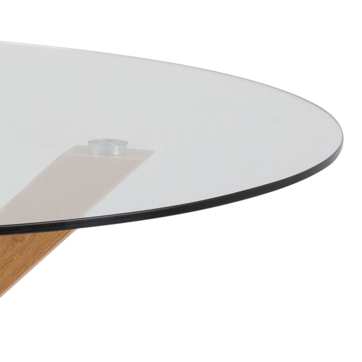 Meridian Round Dining Table with Glass Top and Oak Foil Metal Base