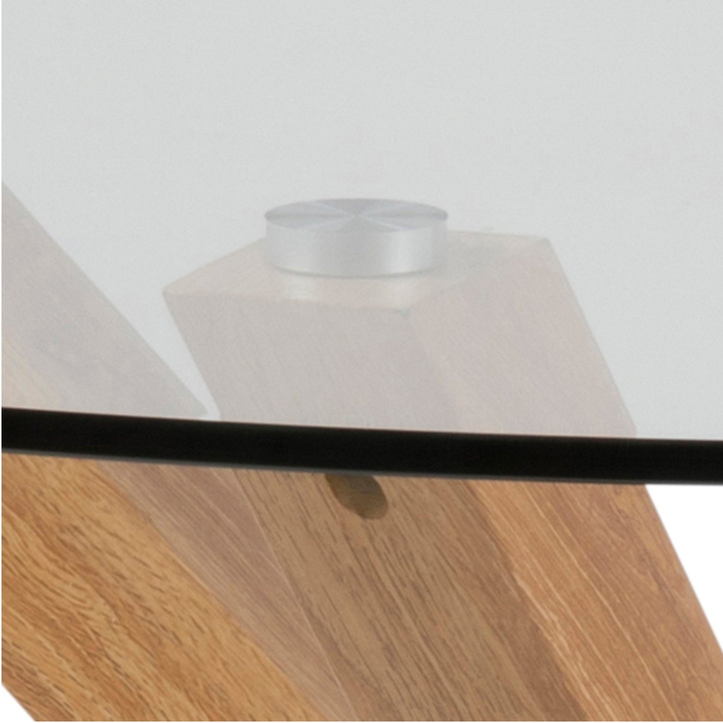 Meridian Round Dining Table with Glass Top and Oak Foil Metal Base
