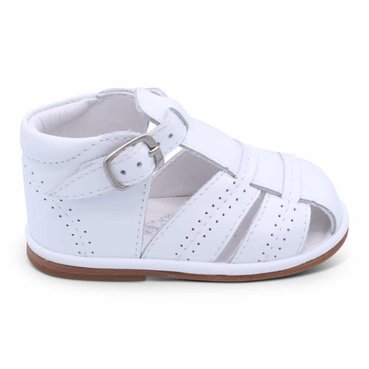 'Augusto' Boys White Leather T-Bar Sandals