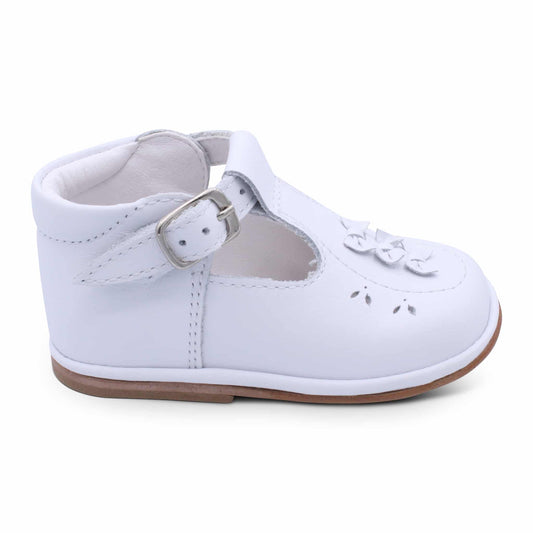 'Carmel' Girls White Leather T-Bar Shoes