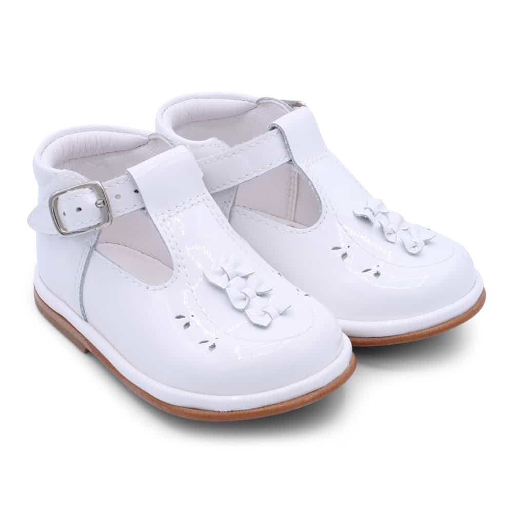 'Carmel' Girls White Patent T-Bar Shoes